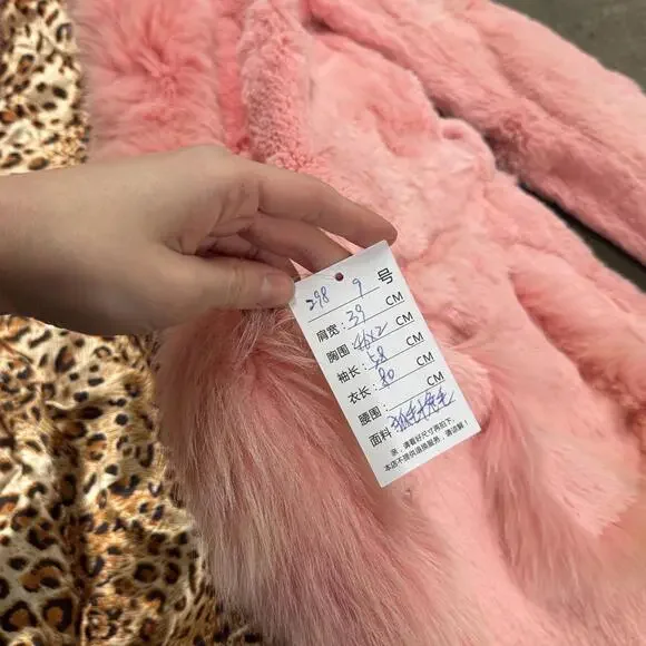 Vintage Pink Rabbit Fur Coat with Fox Fur Collar - Picture 3 of 6